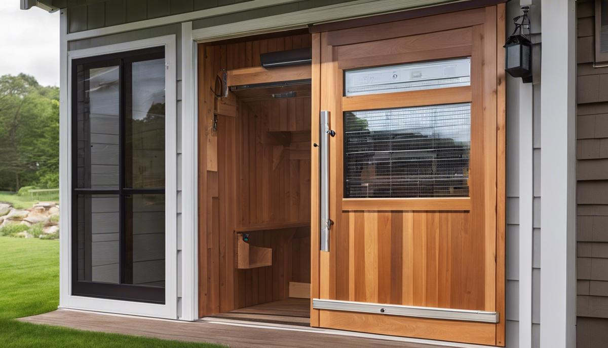 Image of an automatic coop door with advanced features for someone that is visually impaired