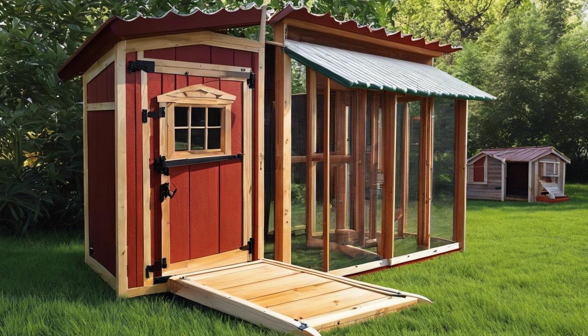 An image of a chicken coop door with an automatic opening and closing mechanism.