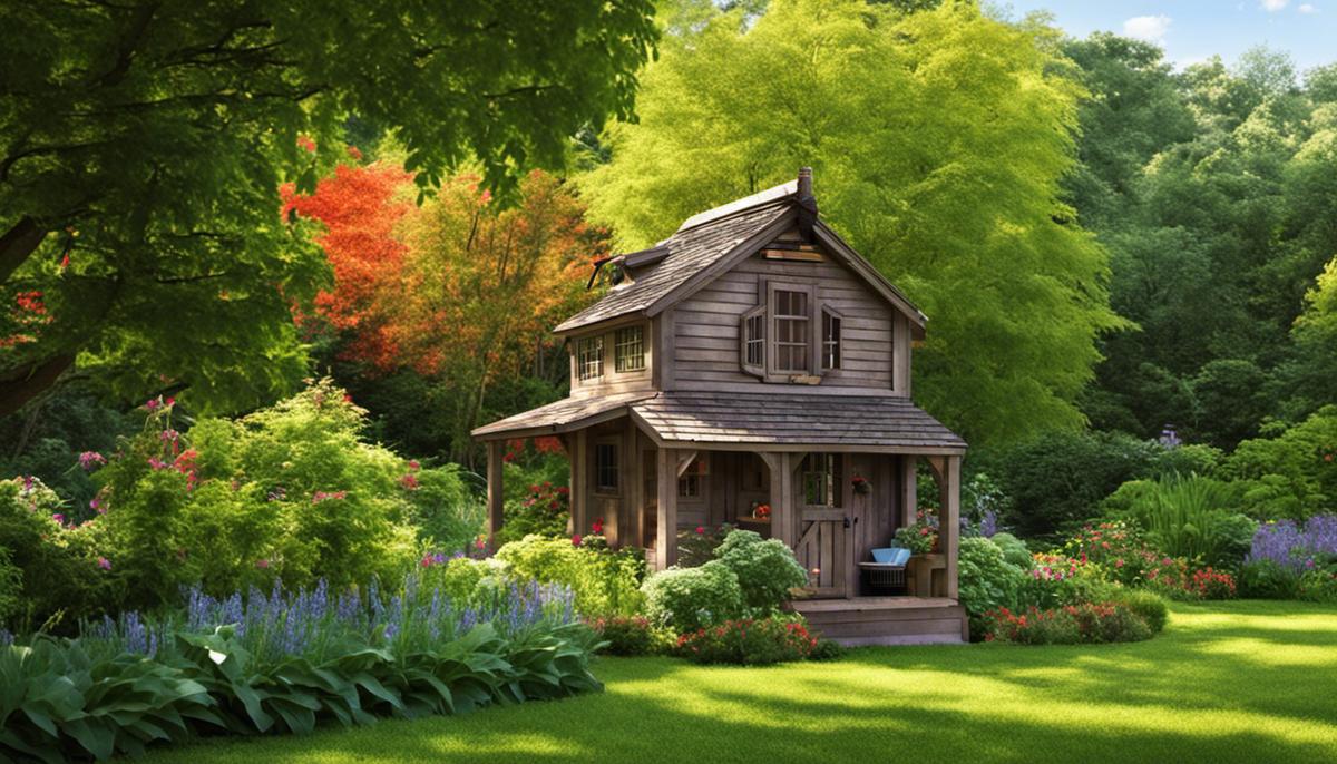 A cozy chicken coop surrounded by a lush garden.