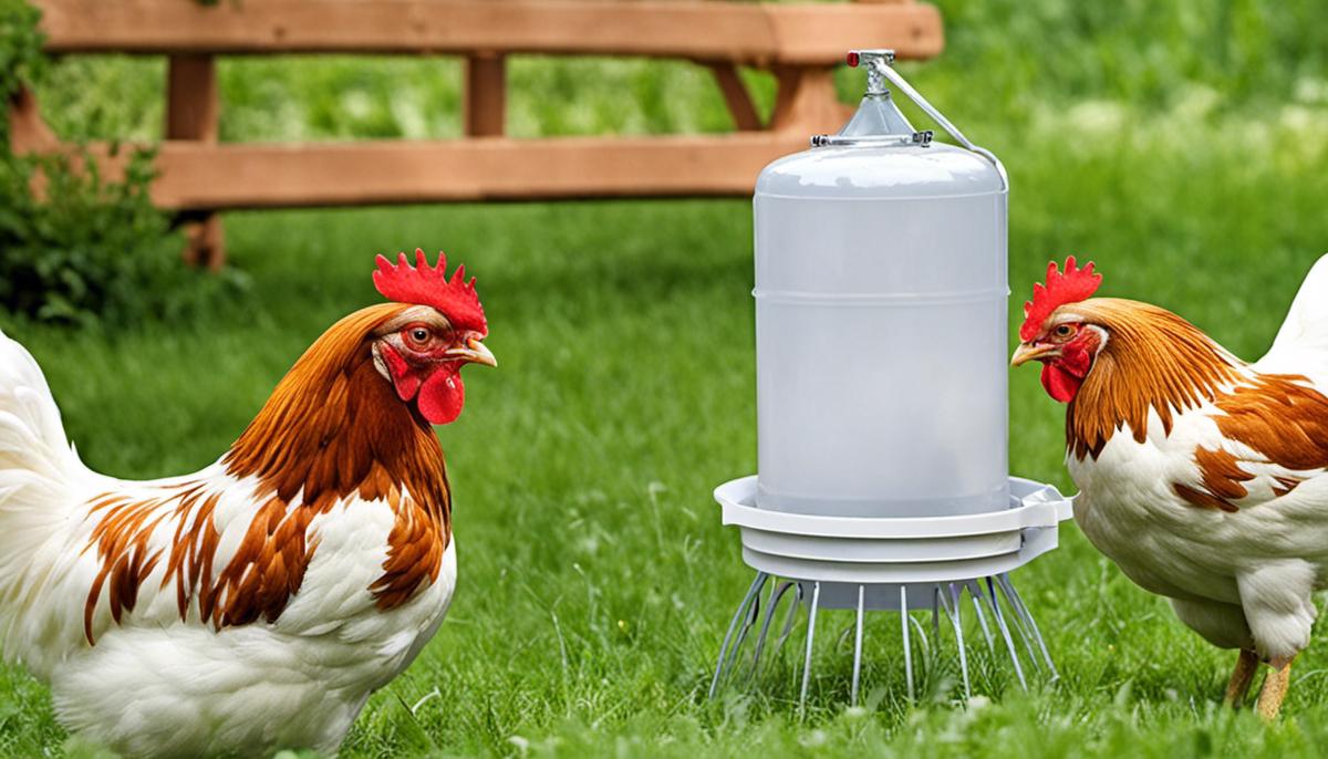 A chicken waterer, designed specifically for chickens to get their due amount of water without dirt or debris infiltrating their hydration source.