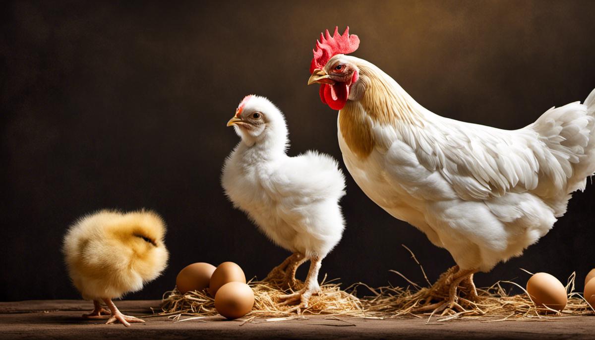 An image showing the lifecycle of chickens from Raising baby chicks to pullets to hens.