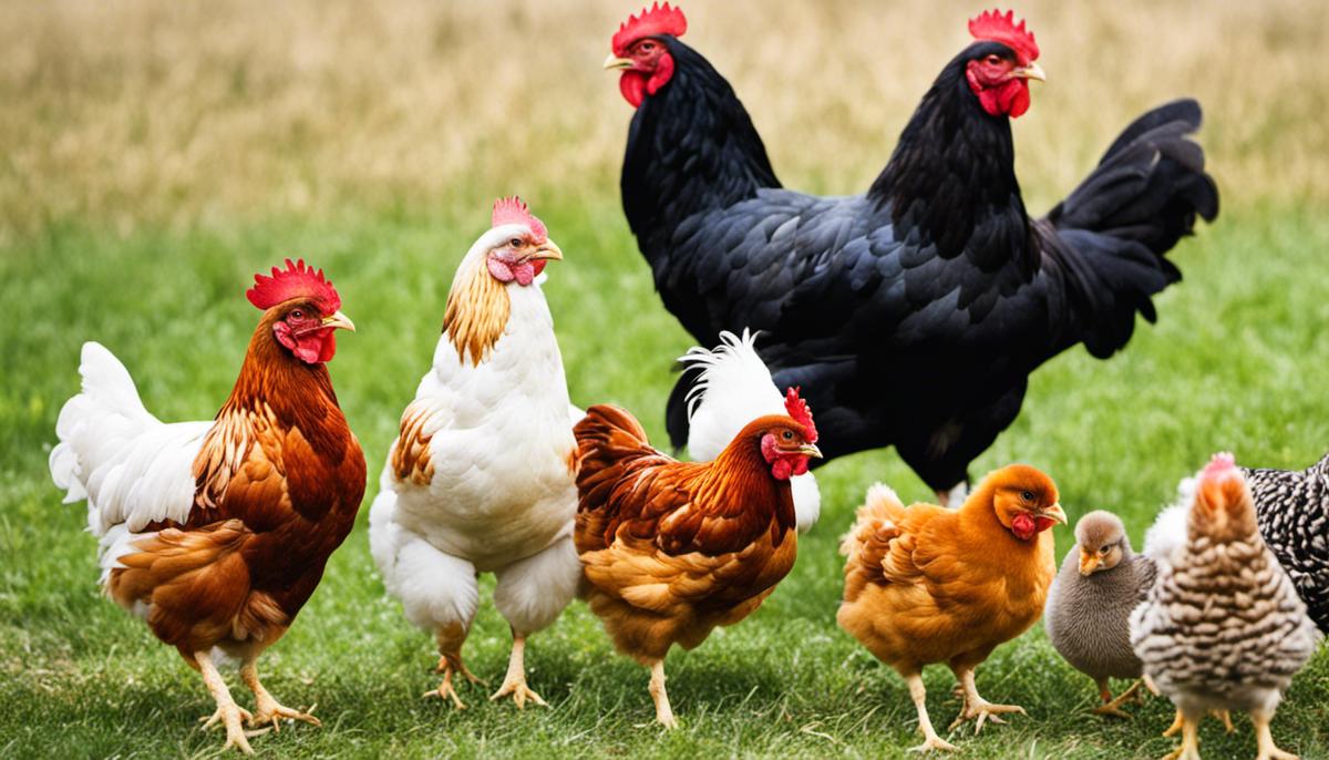 An image of different chicken breeds, representing the content about choosing the right breed for raising chickens for eggs.