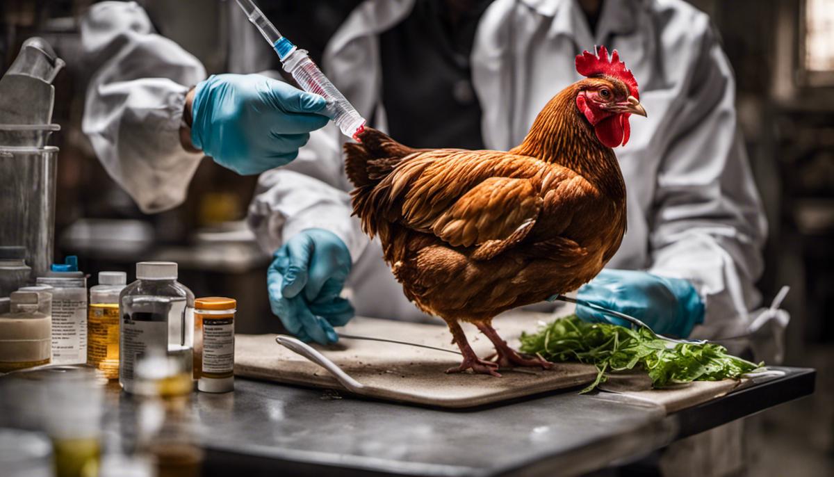 An image showing a person vaccinating a chicken with a syringe.